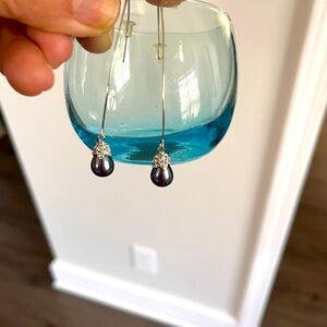 Anthropologie new grey pearl wire earrings with CZ surround stunning